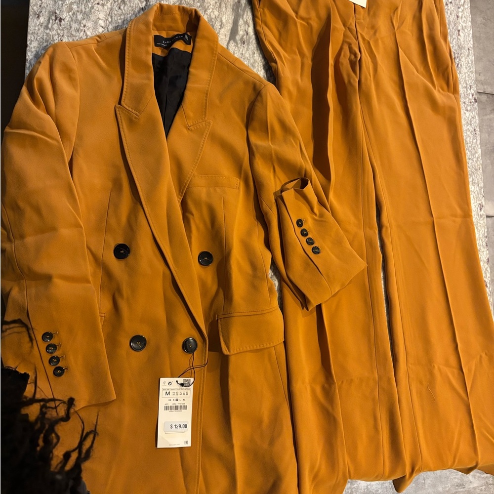 Zara Mustard Double-Breasted Blazer Set